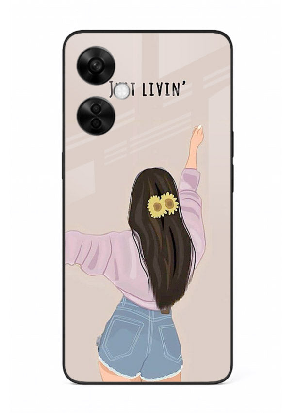 Relaxed character artwork printed on OnePlus Nord CE3 Lite glass back cover with soft soothing tones.