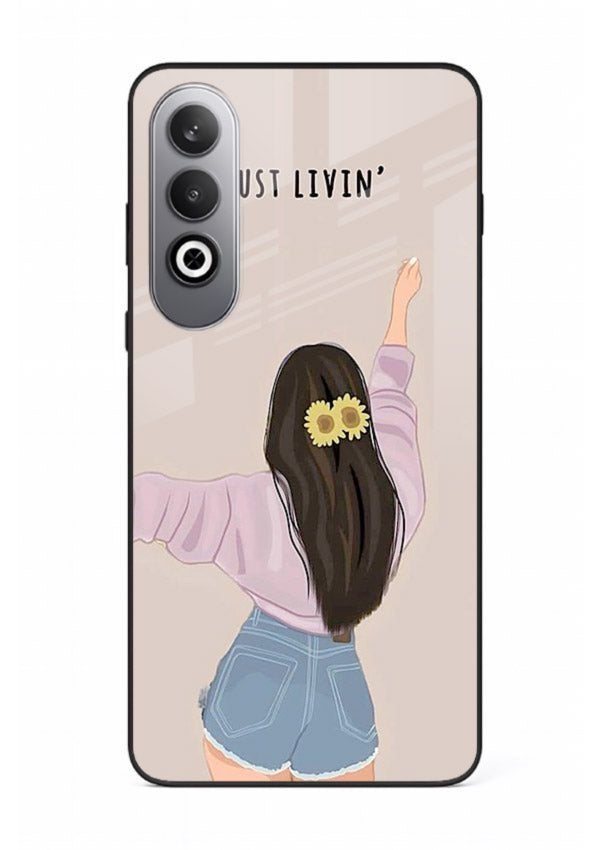 Relaxed character artwork printed on OnePlus Nord CE4 glass back cover with soft soothing tones.