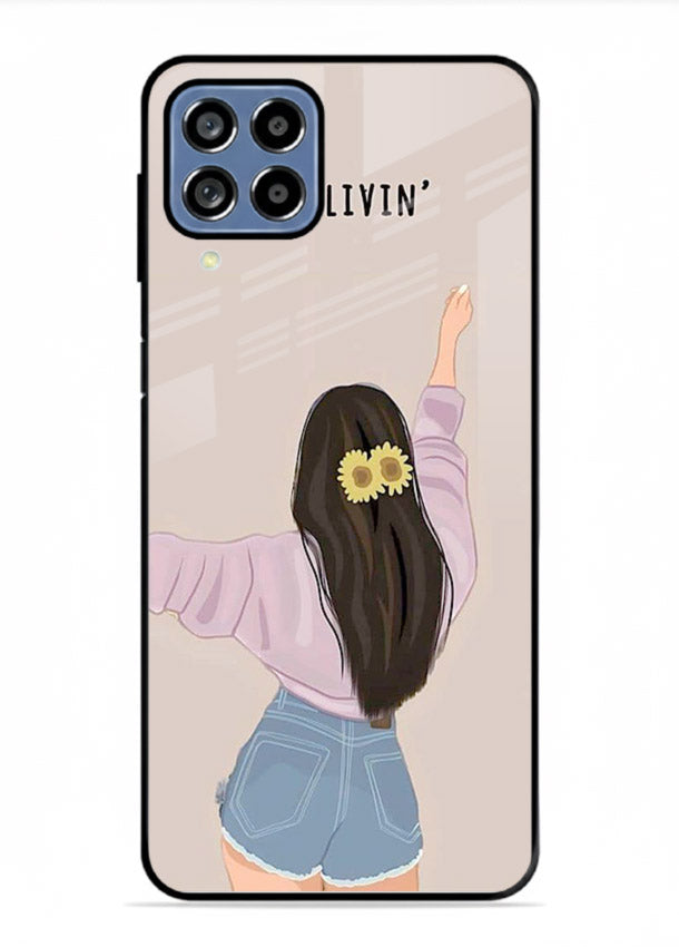 Relaxed character artwork printed on Samsung A22 4G glass back cover with soft soothing tones.