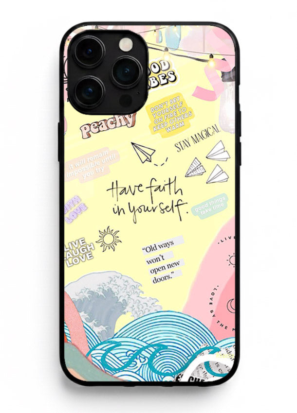 Pastel rainbow arc artwork printed on iphone 16 pro max glass back cover with dreamy tones.
