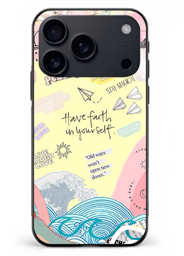 Pastel rainbow arc artwork printed on iphone 18 pro max glass back cover with dreamy tones.