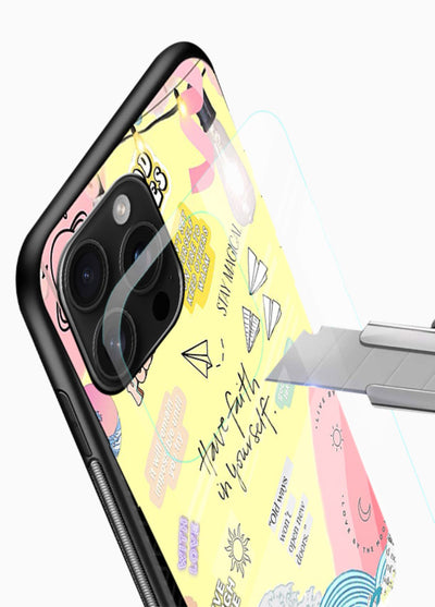 Pastel rainbow arc artwork printed on glossy vibrant premium glass back cover with dreamy tones. - Angle Blade