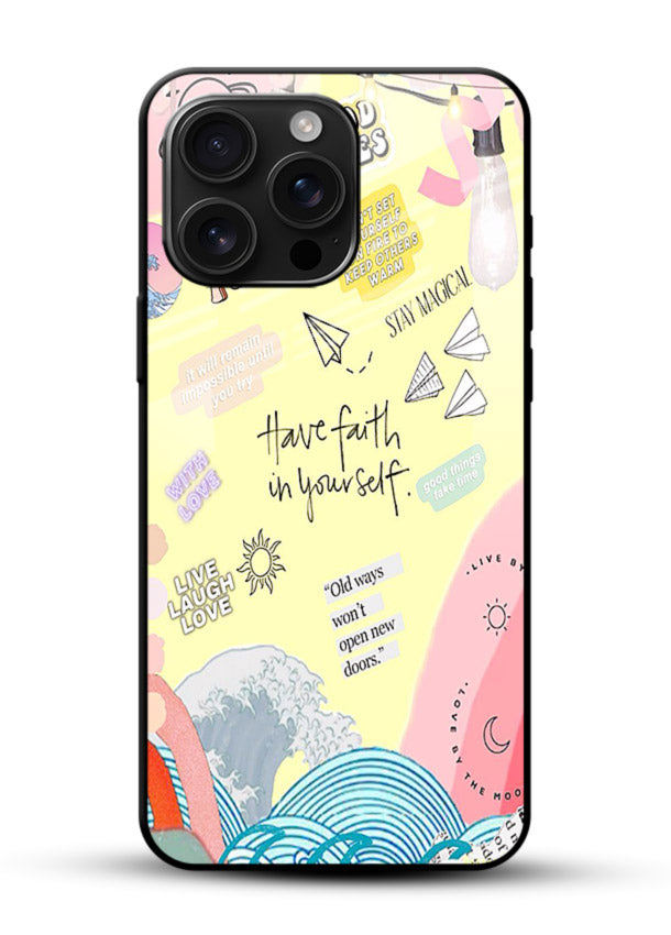 Pastel rainbow arc artwork printed on glossy vibrant premium glass back cover with dreamy tones. - Angle Front