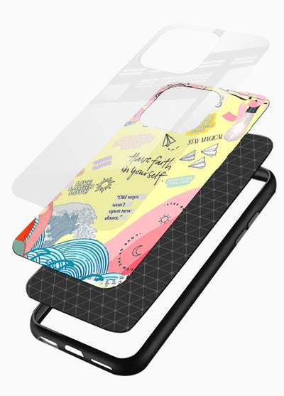 Pastel rainbow arc artwork printed on glossy vibrant premium glass back cover with dreamy tones. - Angle Layers