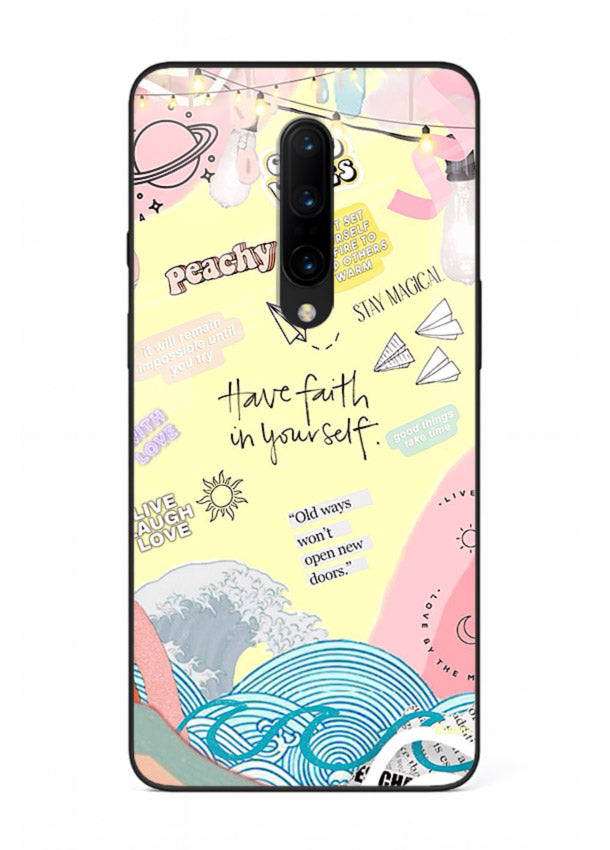 Pastel rainbow arc artwork printed on OnePlus 7 Pro glass back cover with dreamy tones.