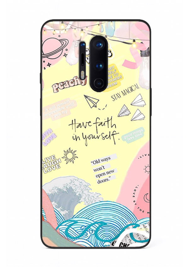 Pastel rainbow arc artwork printed on OnePlus 8 Pro glass back cover with dreamy tones.