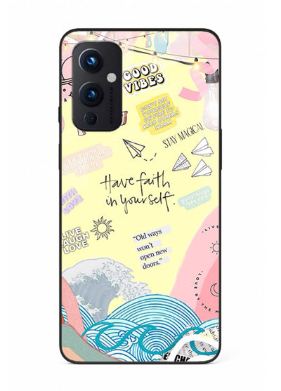 Pastel rainbow arc artwork printed on OnePlus 9 Pro glass back cover with dreamy tones.