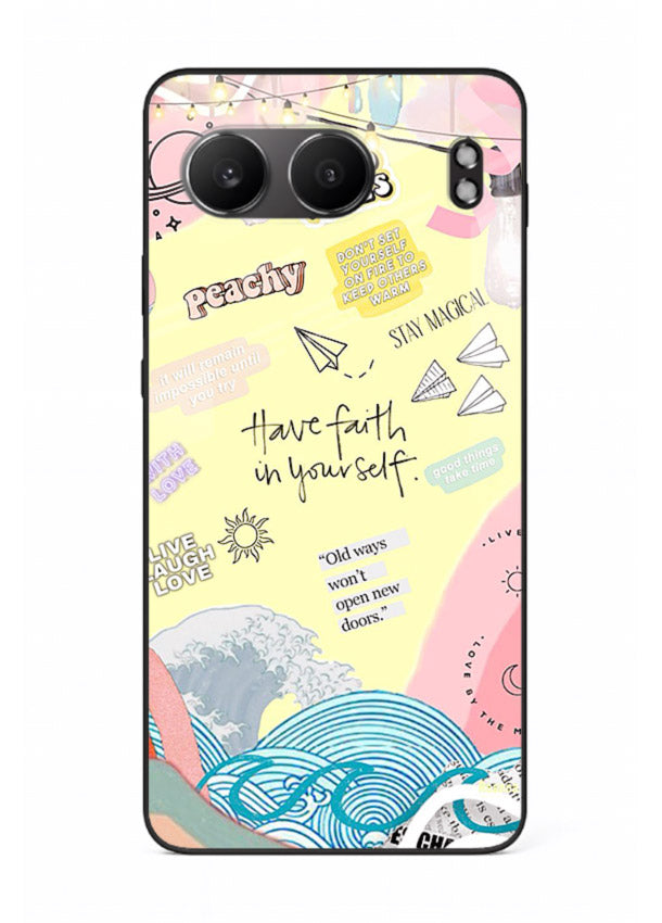 Pastel rainbow arc artwork printed on OnePlus Nord 4 glass back cover with dreamy tones.