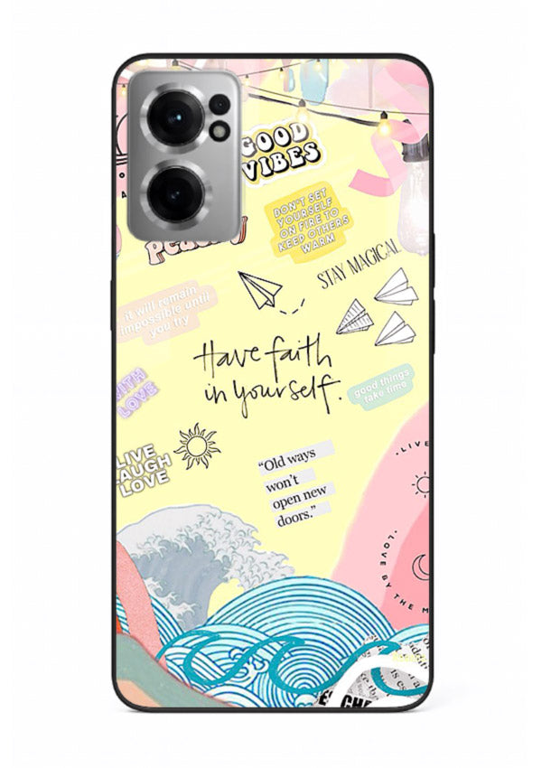 Pastel rainbow arc artwork printed on OnePlus Nord CE2 5G glass back cover with dreamy tones.