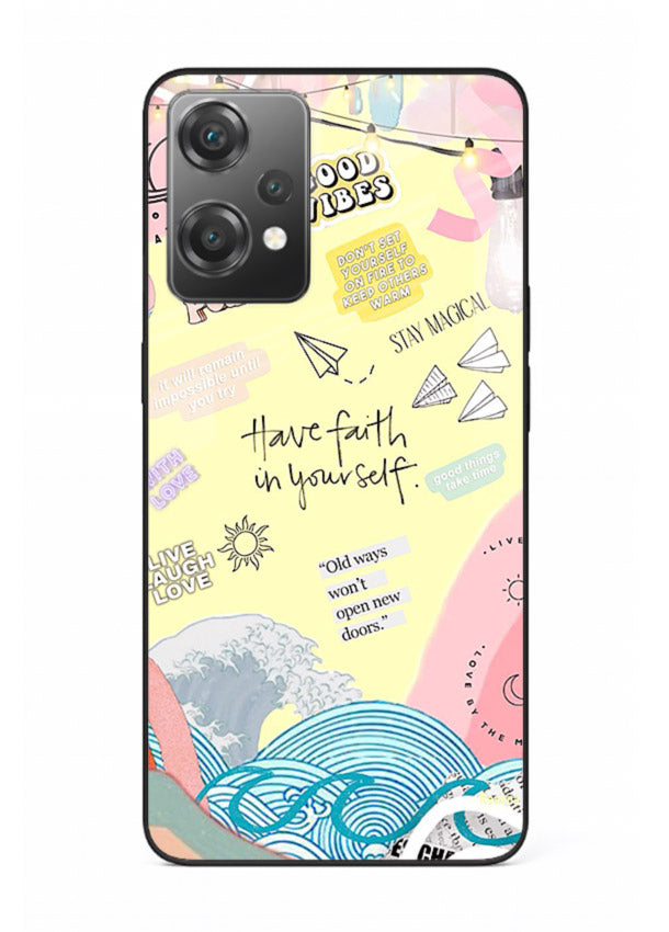 Pastel rainbow arc artwork printed on OnePlus Nord CE2 Lite 5G glass back cover with dreamy tones.