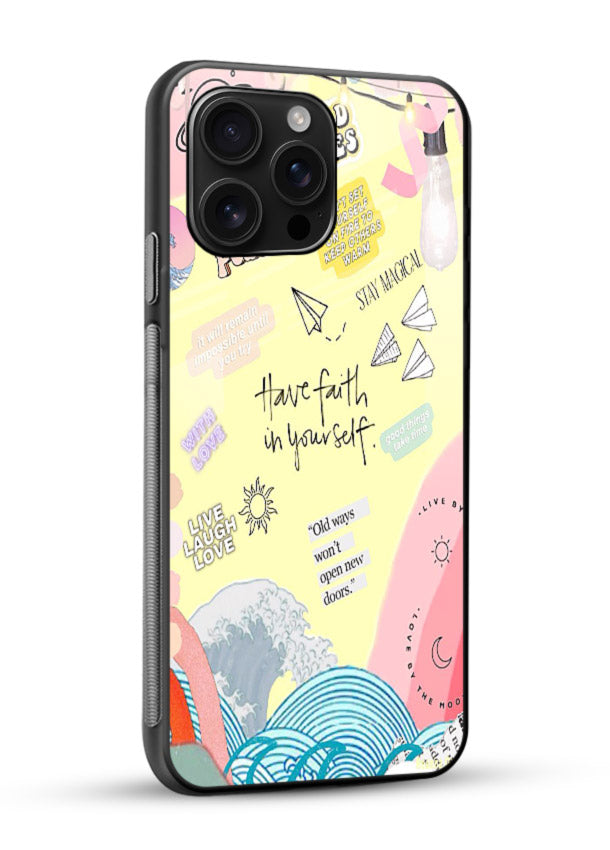 Pastel rainbow arc artwork printed on glossy vibrant premium glass back cover with dreamy tones. - Angle Side