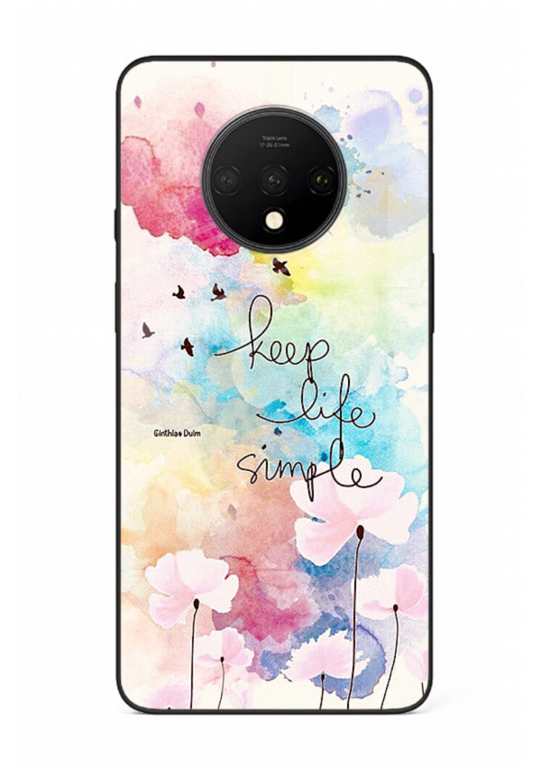 Soft watercolor floral artwork printed on OnePlus 7T glass back cover with minimal style.