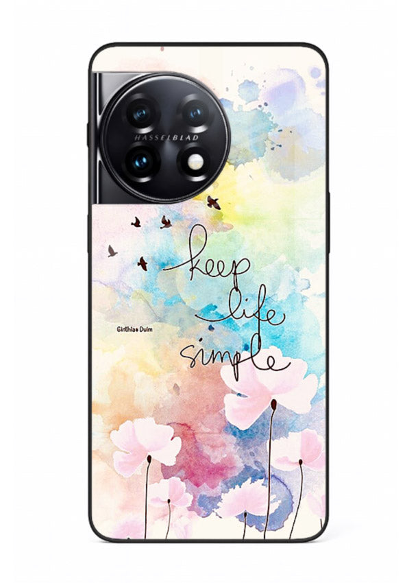 Soft watercolor floral artwork printed on OnePlus 11R glass back cover with minimal style.