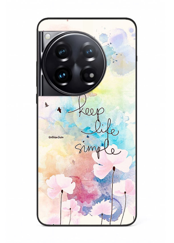 Soft watercolor floral artwork printed on OnePlus 12 glass back cover with minimal style.