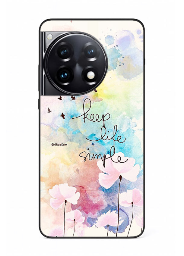 Soft watercolor floral artwork printed on OnePlus 12R glass back cover with minimal style.