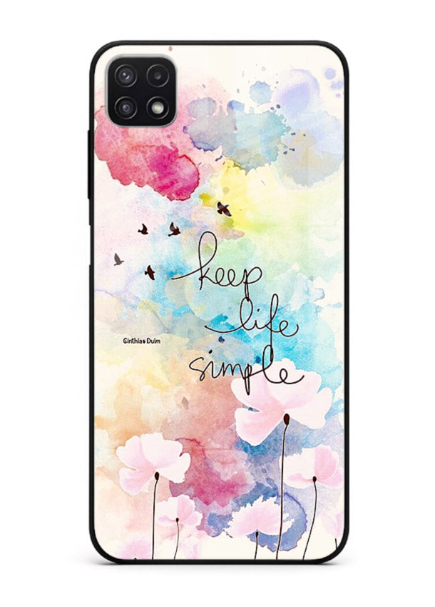 Soft watercolor floral artwork printed on Samsung F42 5G glass back cover with minimal style.