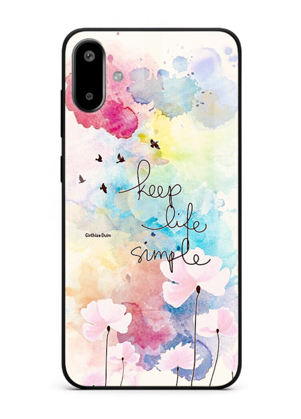 Soft watercolor floral artwork printed on Samsung F06 5G glass back cover with minimal style.