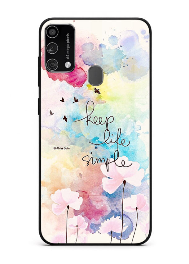 Soft watercolor floral artwork printed on Samsung F41 glass back cover with minimal style.