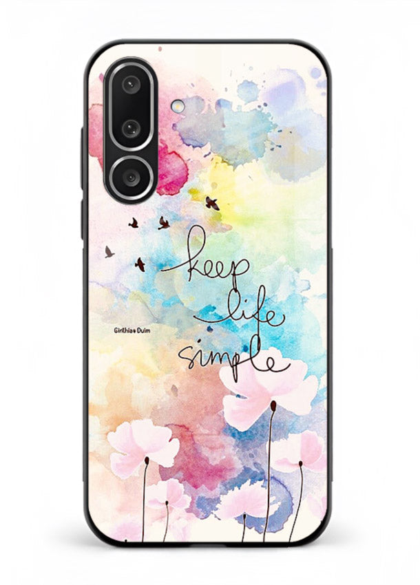 Soft watercolor floral artwork printed on Samsung F56 5G glass back cover with minimal style.