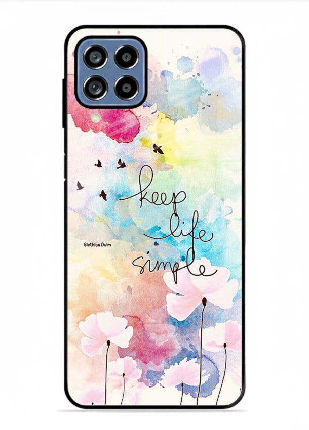 Soft watercolor floral artwork printed on Samsung M33 5G glass back cover with minimal style.