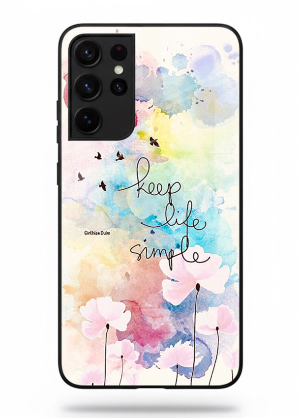 Soft watercolor floral artwork printed on Samsung S21 Ultra glass back cover with minimal style.