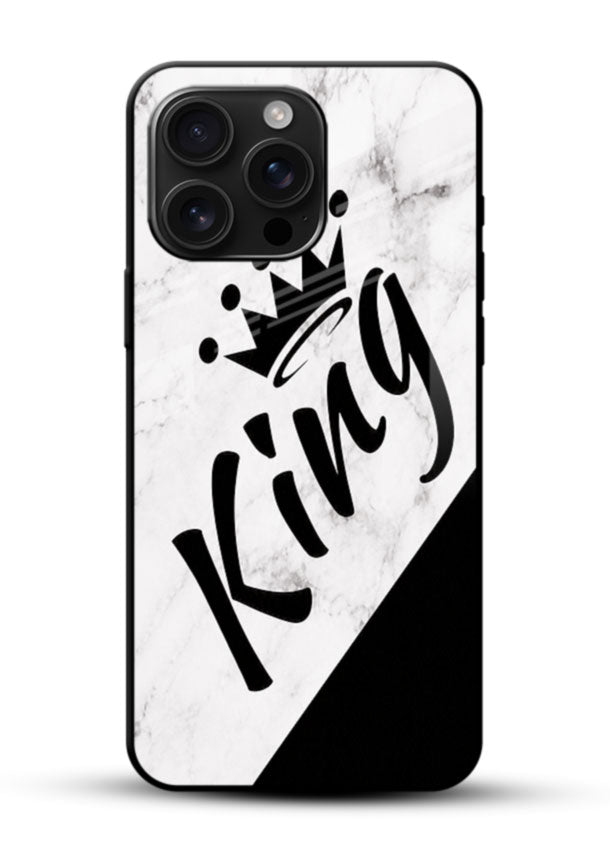 King Black Marble glass back cover with marble texture and gold typography design - 1
