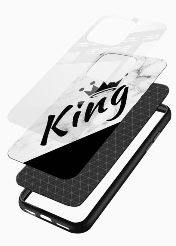 King Black Marble glass back cover with marble texture and gold typography design - 3