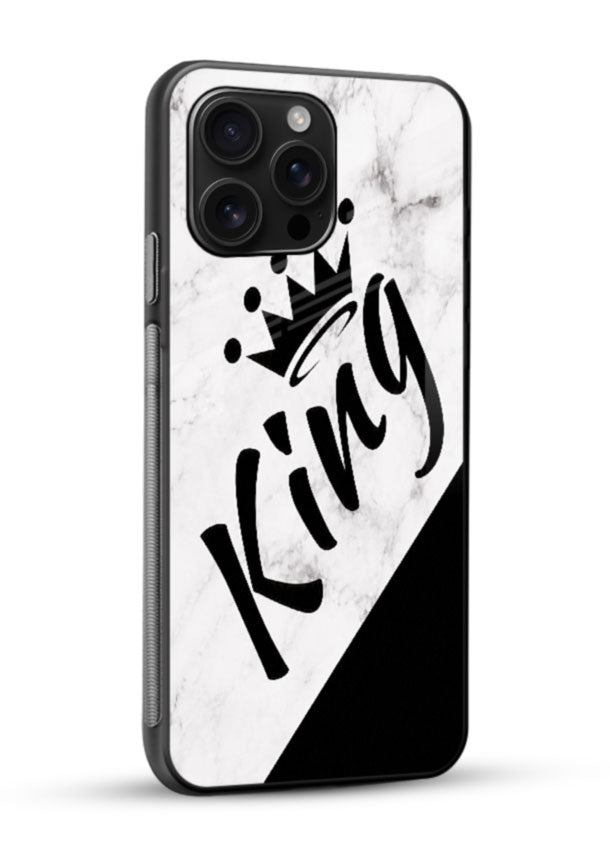 King Black Marble glass back cover with marble texture and gold typography design - 2