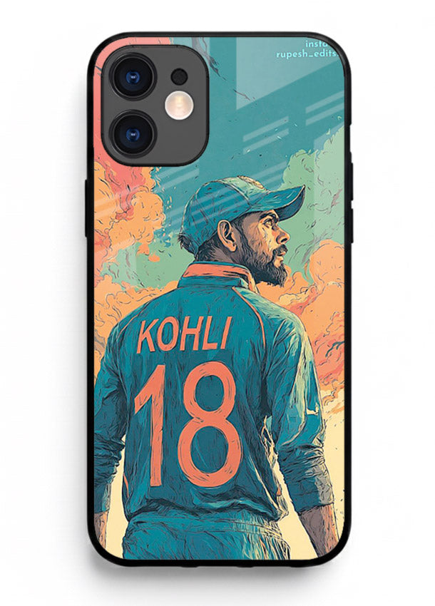 Kohli number eighteen artwork printed on premium tempered glass iPhone 12 Mini back cover