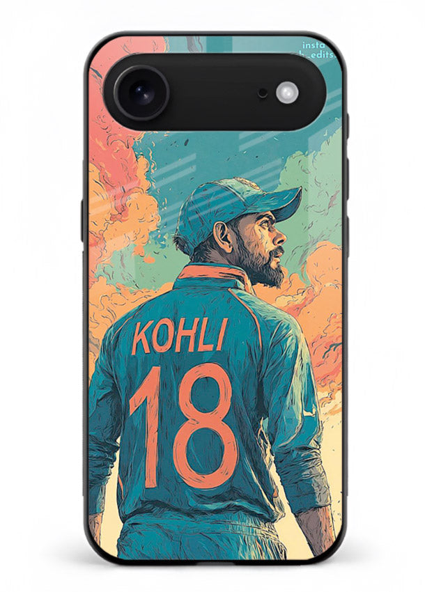 Kohli number eighteen artwork printed on premium tempered glass iPhone 17 Air back cover