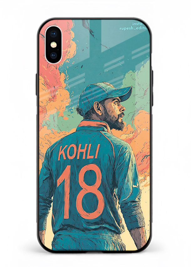 Kohli number eighteen artwork printed on premium tempered glass iPhone XS Max back cover