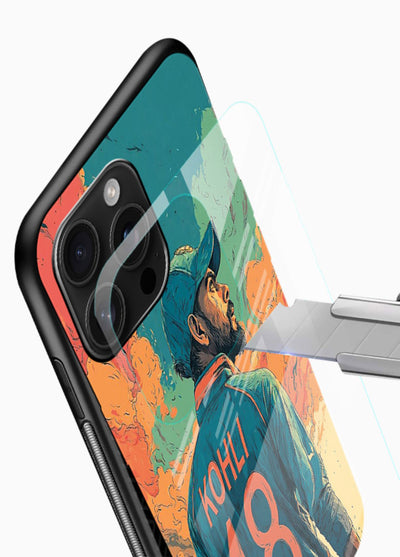 Kohli number eighteen artwork printed on premium tempered glass mobile back cover - 4