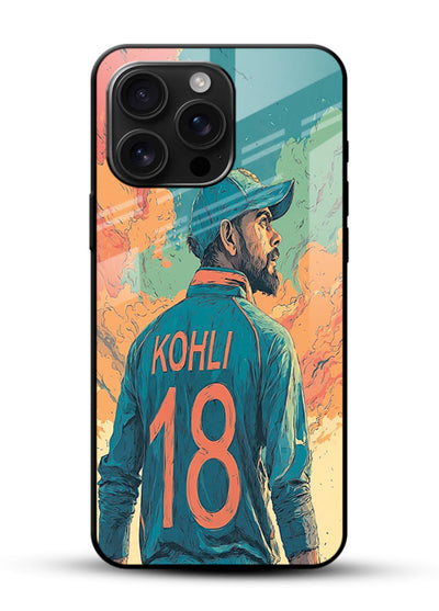 Kohli number eighteen artwork printed on premium tempered glass mobile back cover - 1