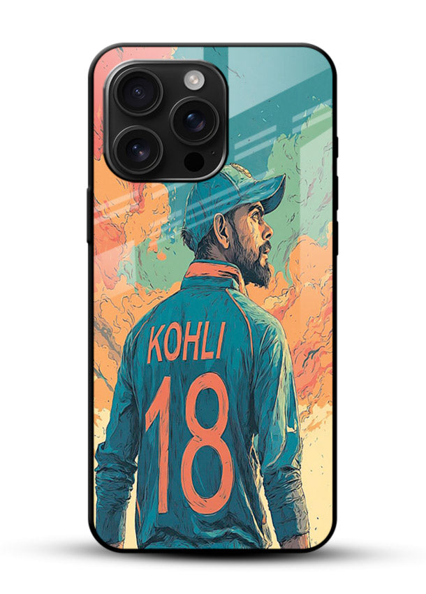 Kohli number eighteen artwork printed on premium tempered glass mobile back cover - 1