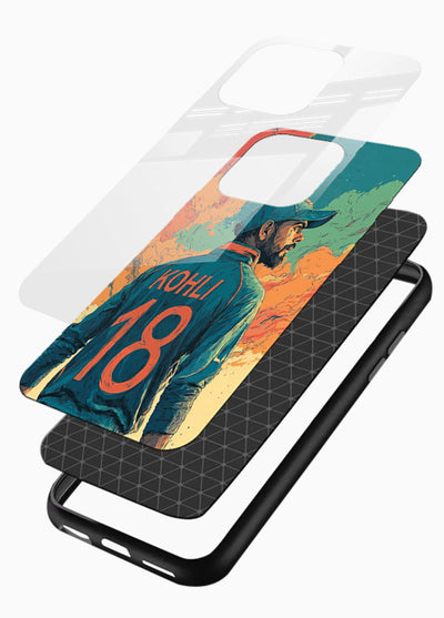 Kohli number eighteen artwork printed on premium tempered glass mobile back cover - 3
