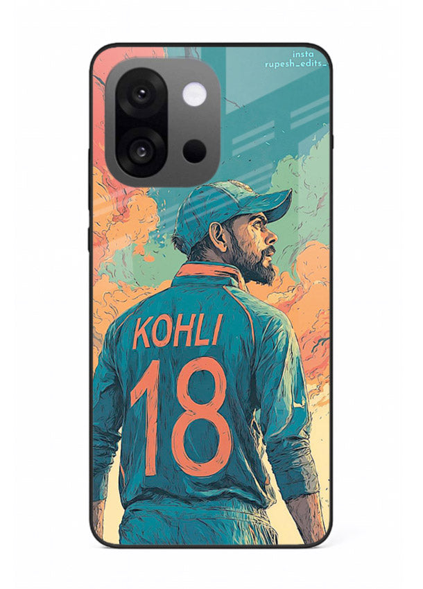 Kohli number eighteen artwork printed on premium tempered glass OnePlus 13s back cover