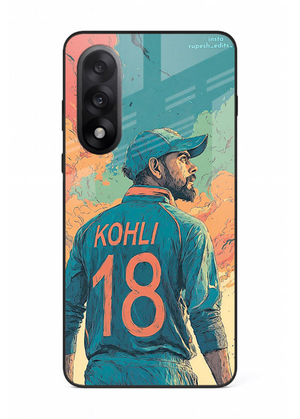 Kohli number eighteen artwork printed on premium tempered glass OnePlus Nord 5 back cover
