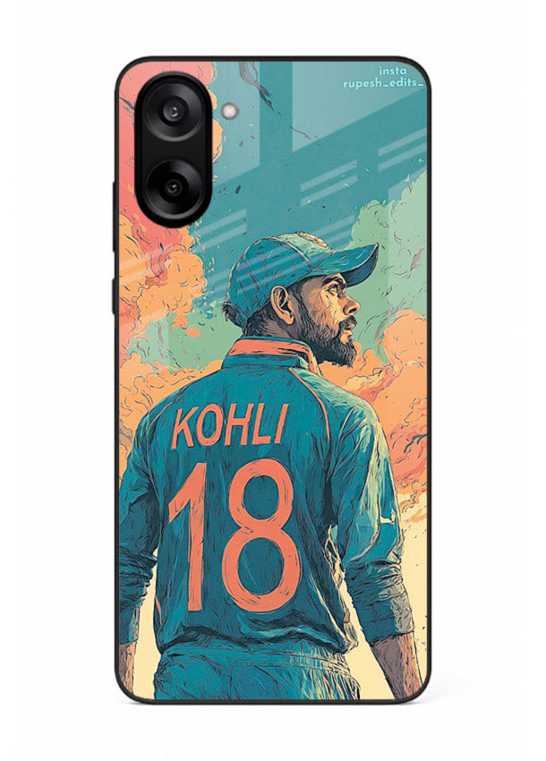 Kohli number eighteen artwork printed on premium tempered glass OnePlus Nord CE5 back cover