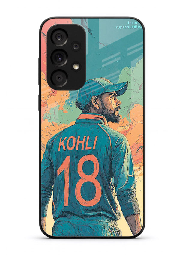 Kohli number eighteen artwork printed on premium tempered glass Samsung A73 5G back cover