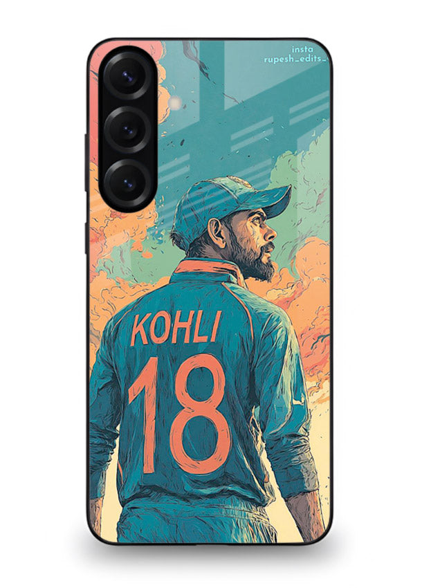 Kohli number eighteen artwork printed on premium tempered glass Samsung A16 5G back cover
