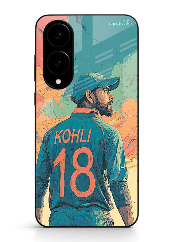 Kohli number eighteen artwork printed on premium tempered glass Samsung S25 Edge back cover