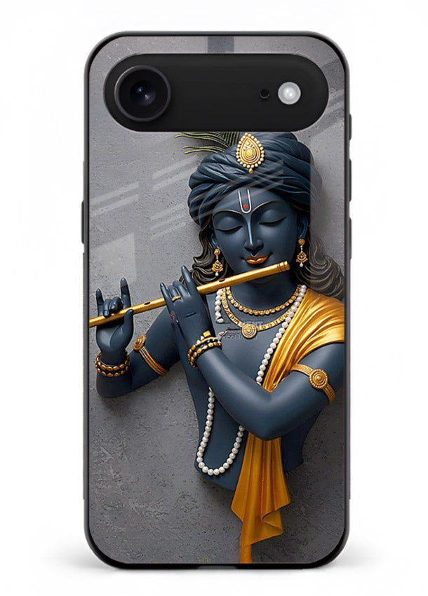 Blue Krishna playing flute iphone 18 air glass cover spiritual divine artwork