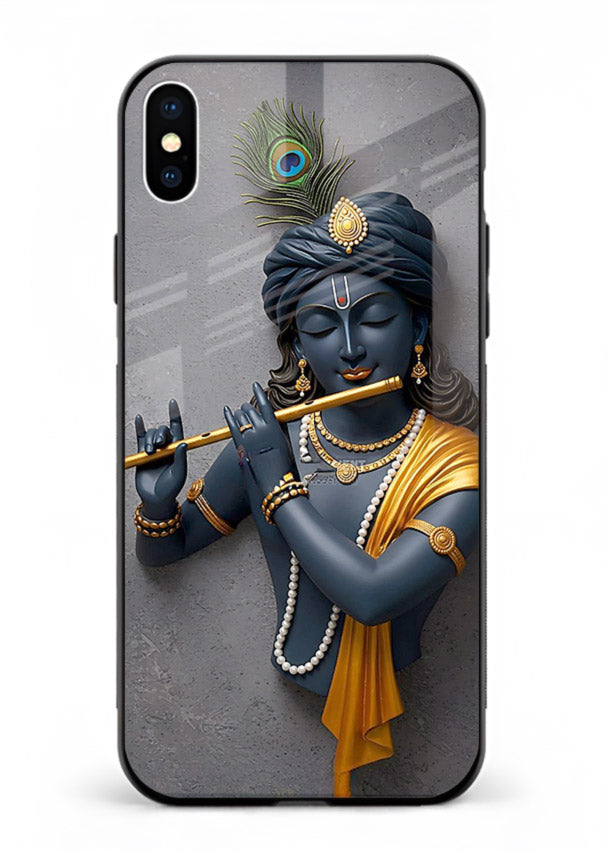Blue Krishna playing flute iphone xs max glass cover spiritual divine artwork