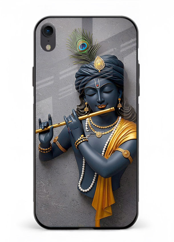 Blue Krishna playing flute iphone xr glass cover spiritual divine artwork