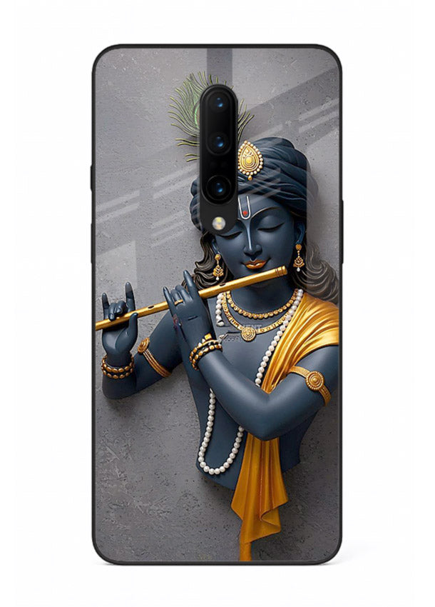 Blue Krishna playing flute OnePlus 8 glass cover spiritual divine artwork
