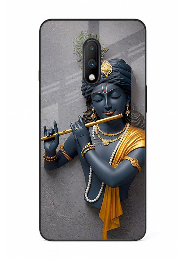 Blue Krishna playing flute OnePlus 7 glass cover spiritual divine artwork