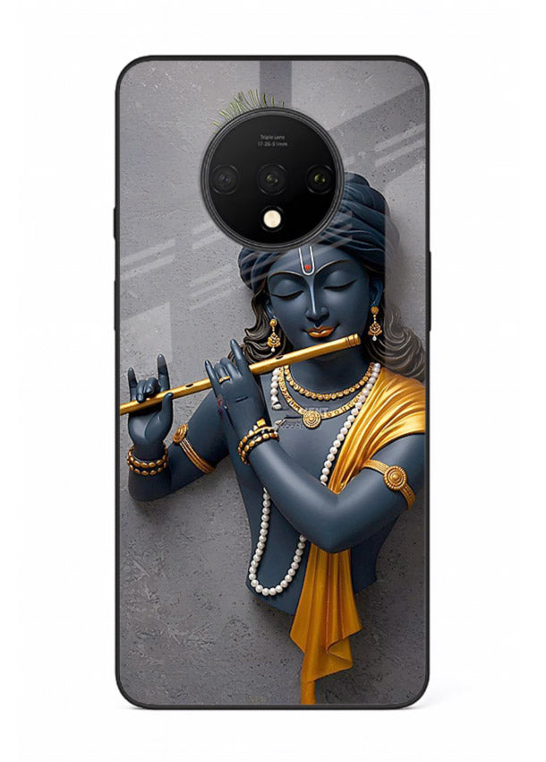 Blue Krishna playing flute OnePlus 7T glass cover spiritual divine artwork