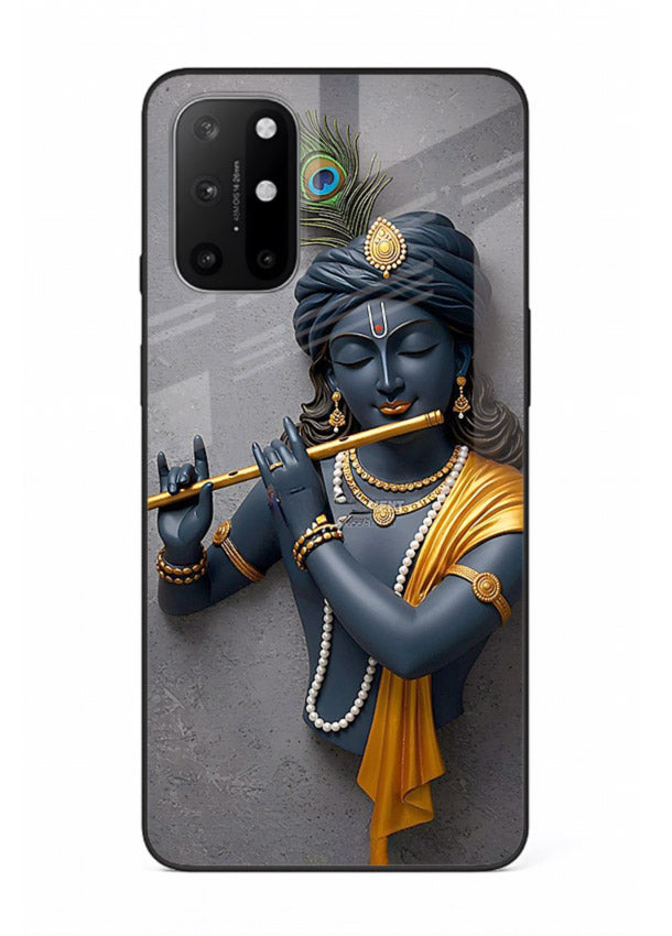 Blue Krishna playing flute OnePlus 8T glass cover spiritual divine artwork