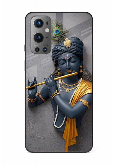 Blue Krishna playing flute OnePlus 9 glass cover spiritual divine artwork