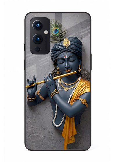 Blue Krishna playing flute OnePlus 9 Pro glass cover spiritual divine artwork